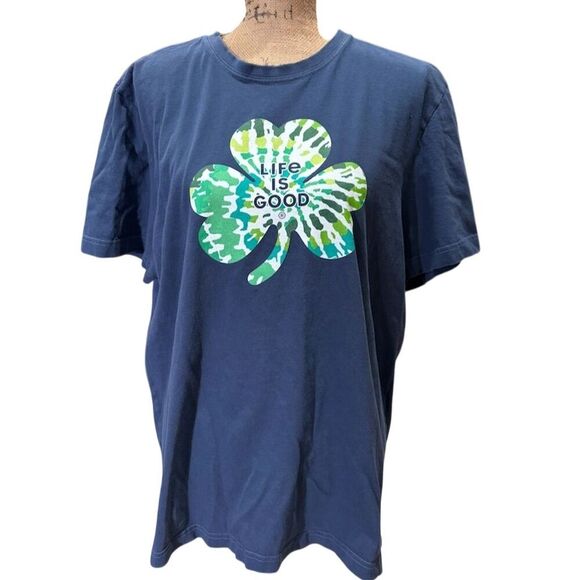 Life Is Good Tops - Life Is Good Women’s Tie Dye Clover Tee Navy Blue Large Short Sleeve